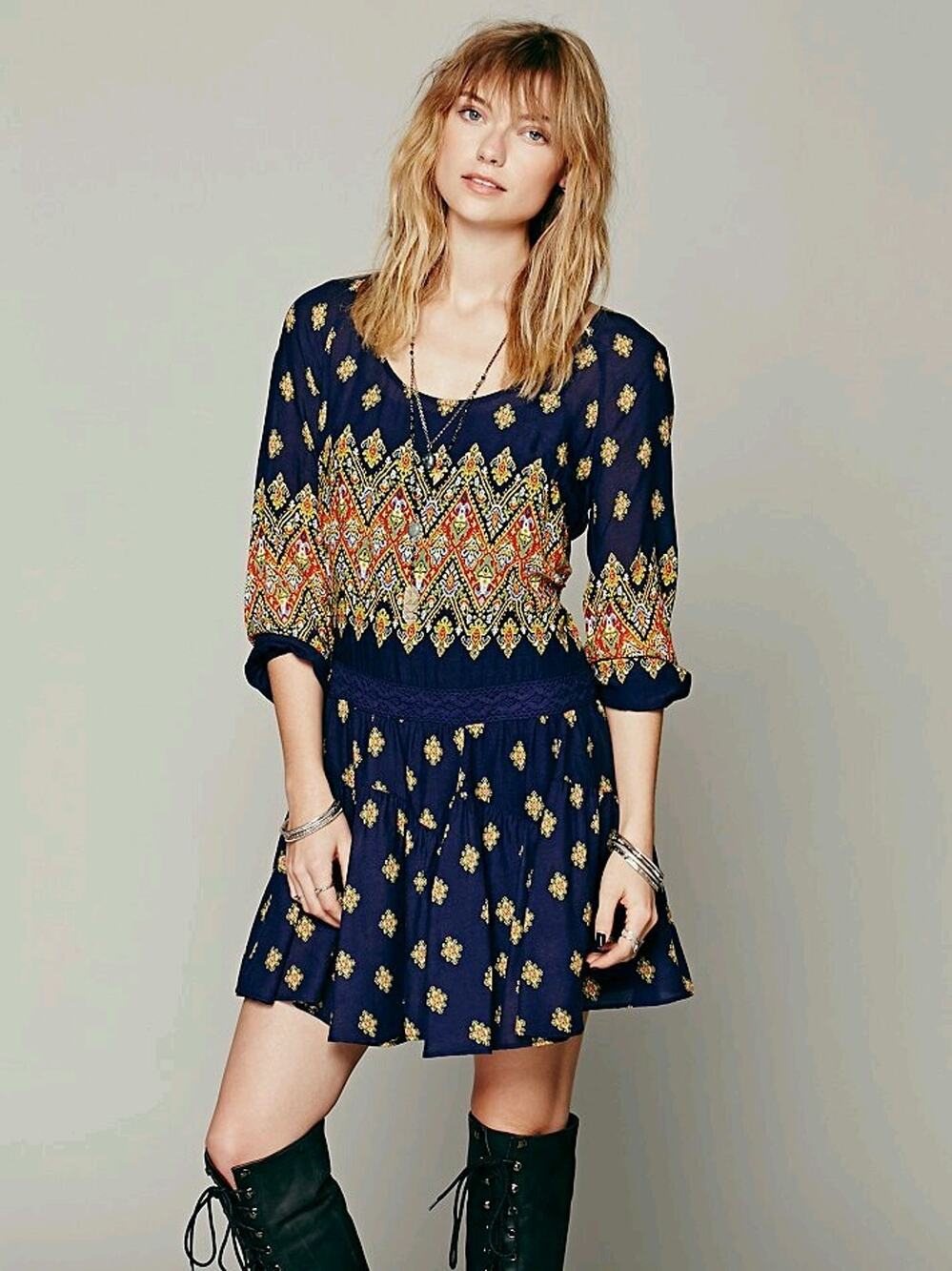 NWOT Free People Midnight Combo Multicolor Enid Dress Size XS Retails $128